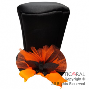 SOMBRERO GALERA BRUJA HALLOWEEN NEGRO CON APLIQUE NARANJA FLUO x 1